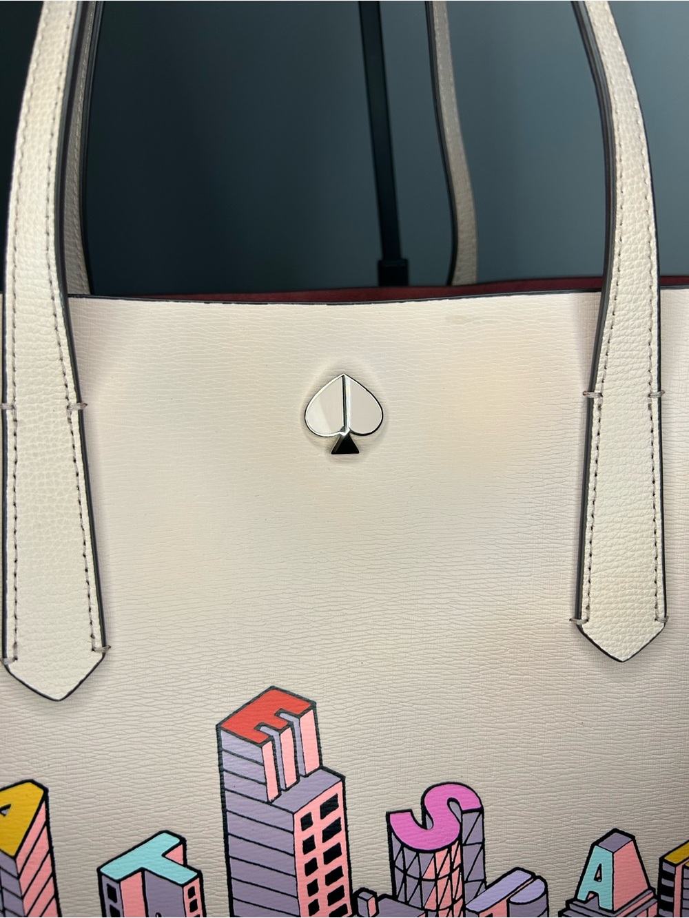 Kate Spade City Skyline Large Tote Bag Pink NYC Print Matching Pouch - Picture 4 of 16